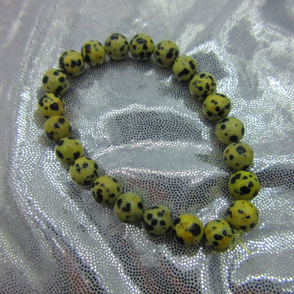Dalmatian Jasper 8mm Round 7" Stretchy Gemstone Bracelet - Picture 2 of 3